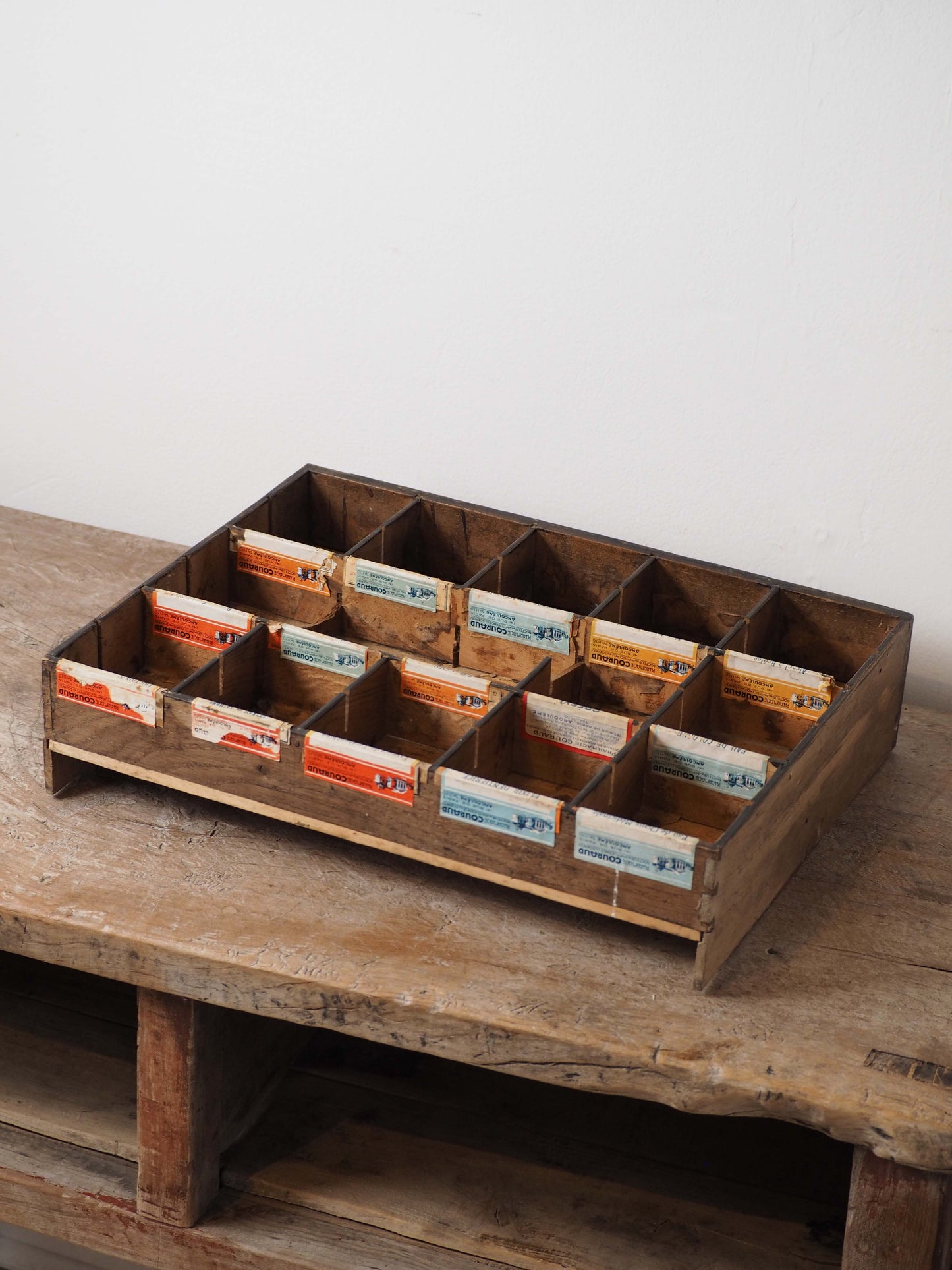 Vintage Antique Wooden French Apothecary Tray / Old Medical Drawer