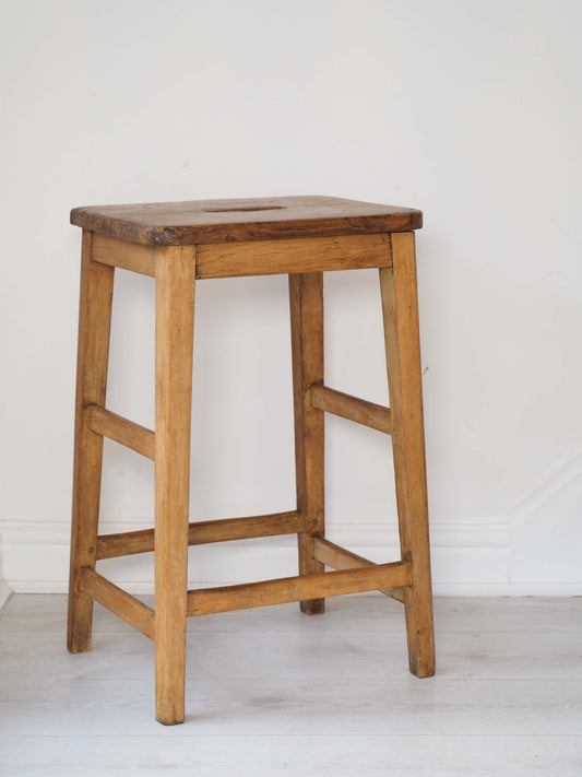 Antique Vintage Original Beech Wooden School Lab Stool / Decorative Seat