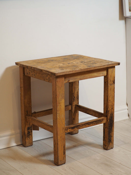 Small Rustic French Wooden Painted Side Table / Small Furniture