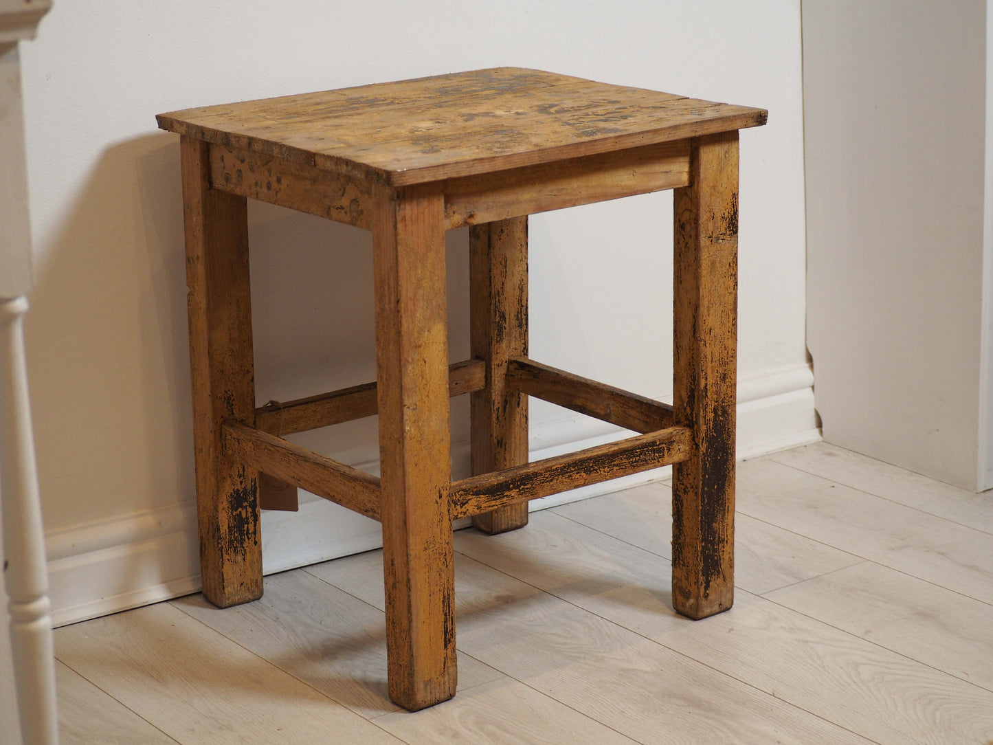 Small Rustic French Wooden Painted Side Table / Small Furniture