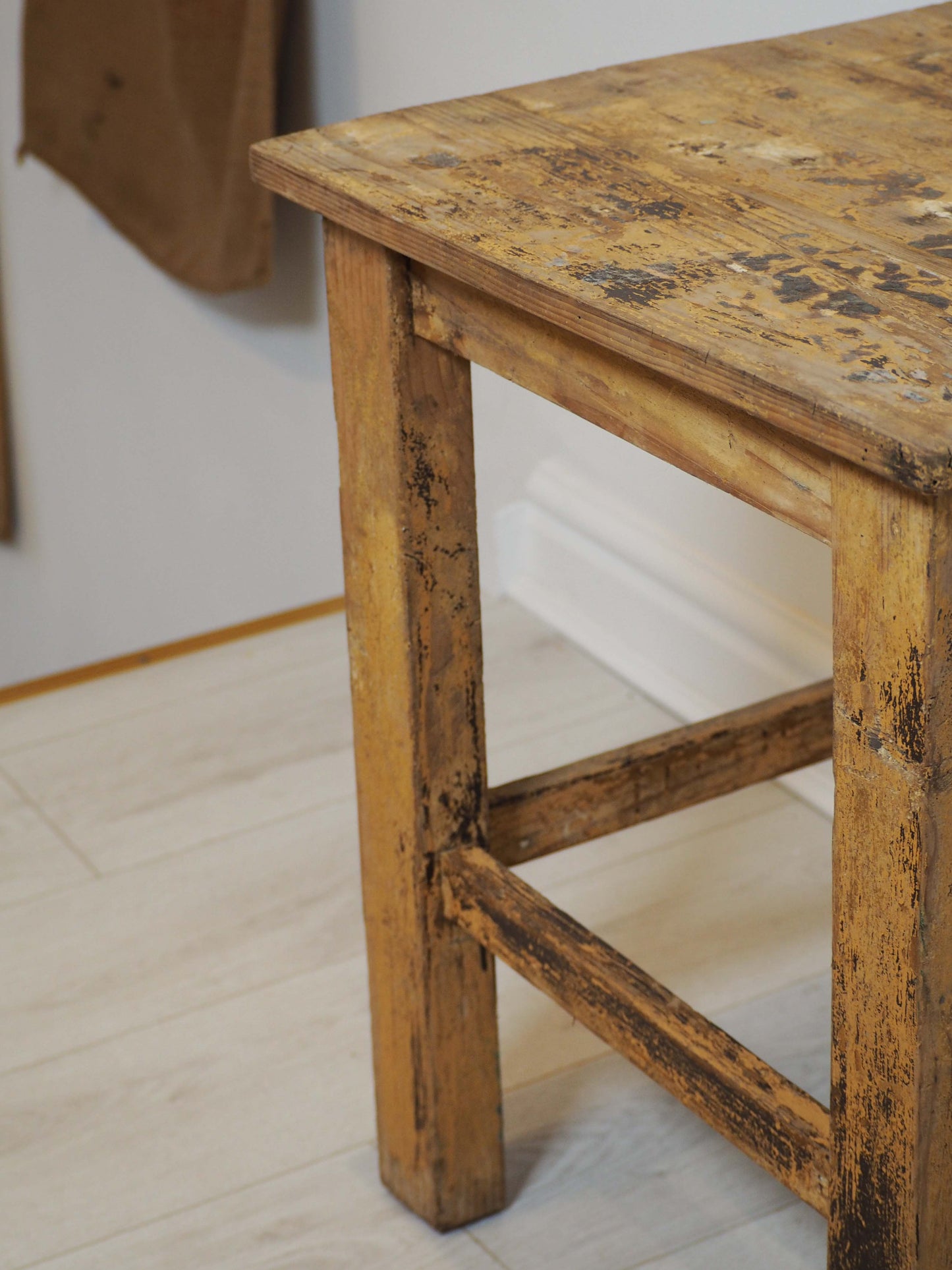 Small Rustic French Wooden Painted Side Table / Small Furniture