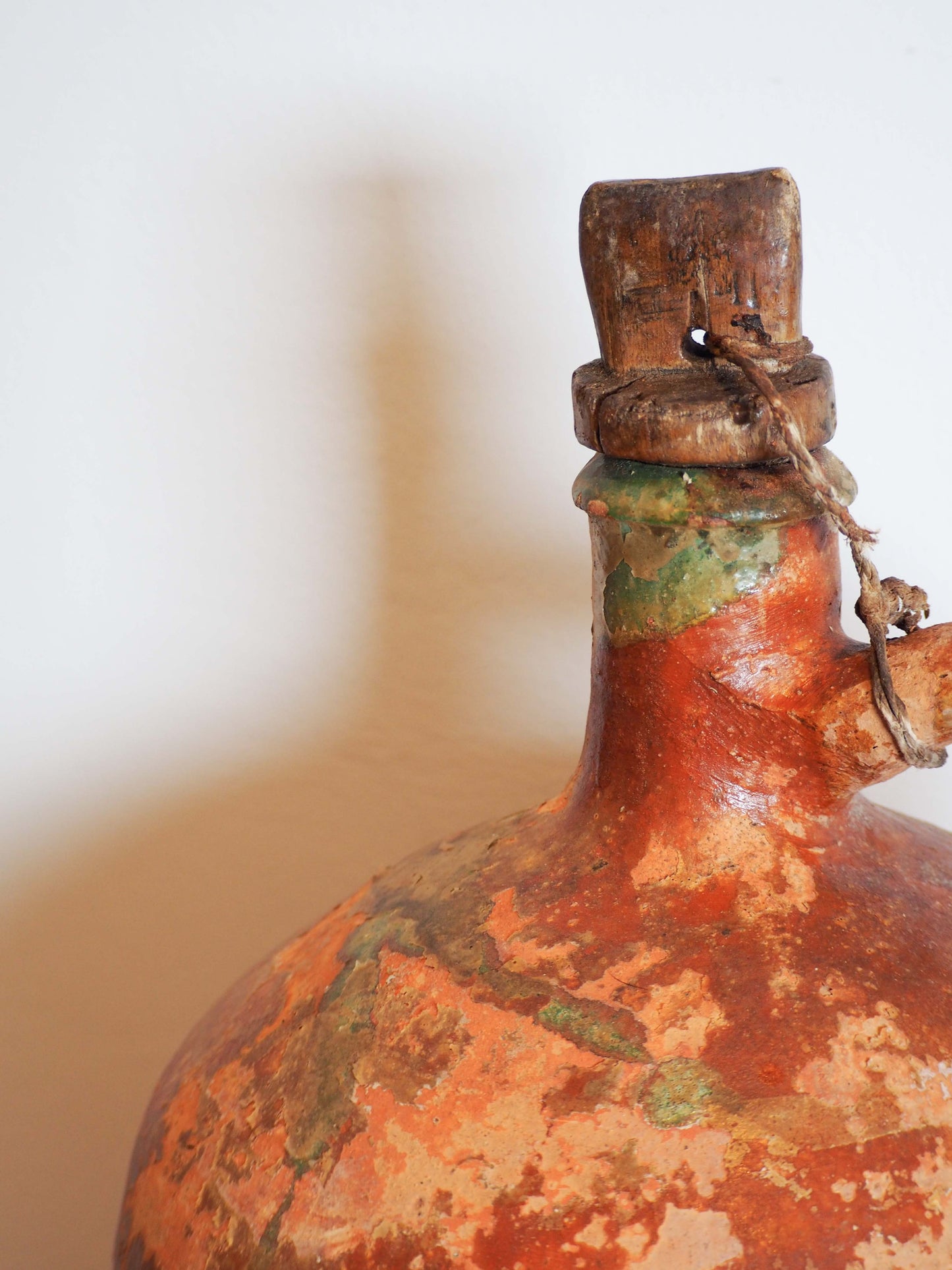 Antique Vintage Turkish Terracotta Olive Jar with Original Stopper / Green Glazed Handle Pot