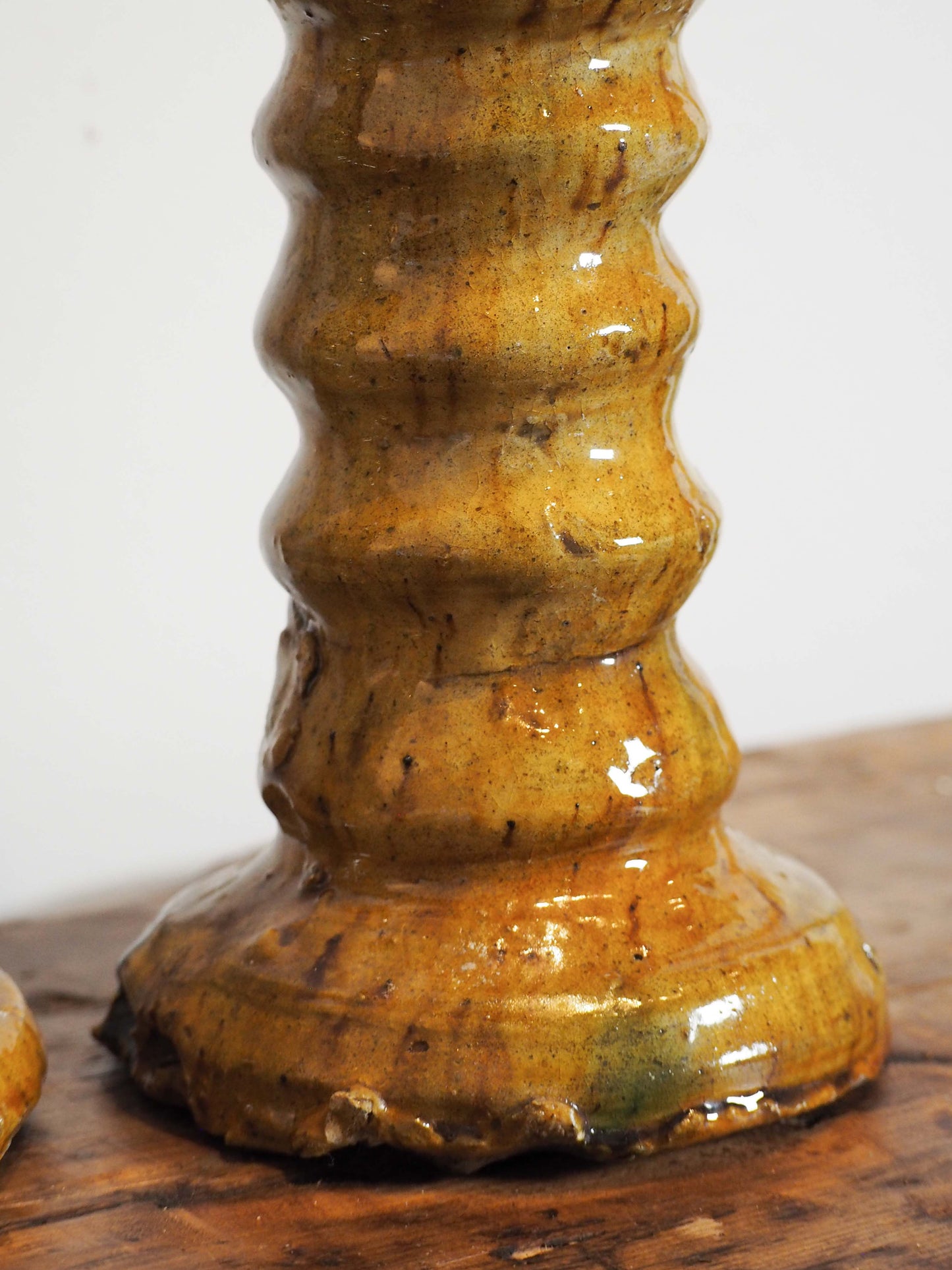 Pair of Antique Authentic Moroccan Tamegroute Yellow Tower Candle Holders