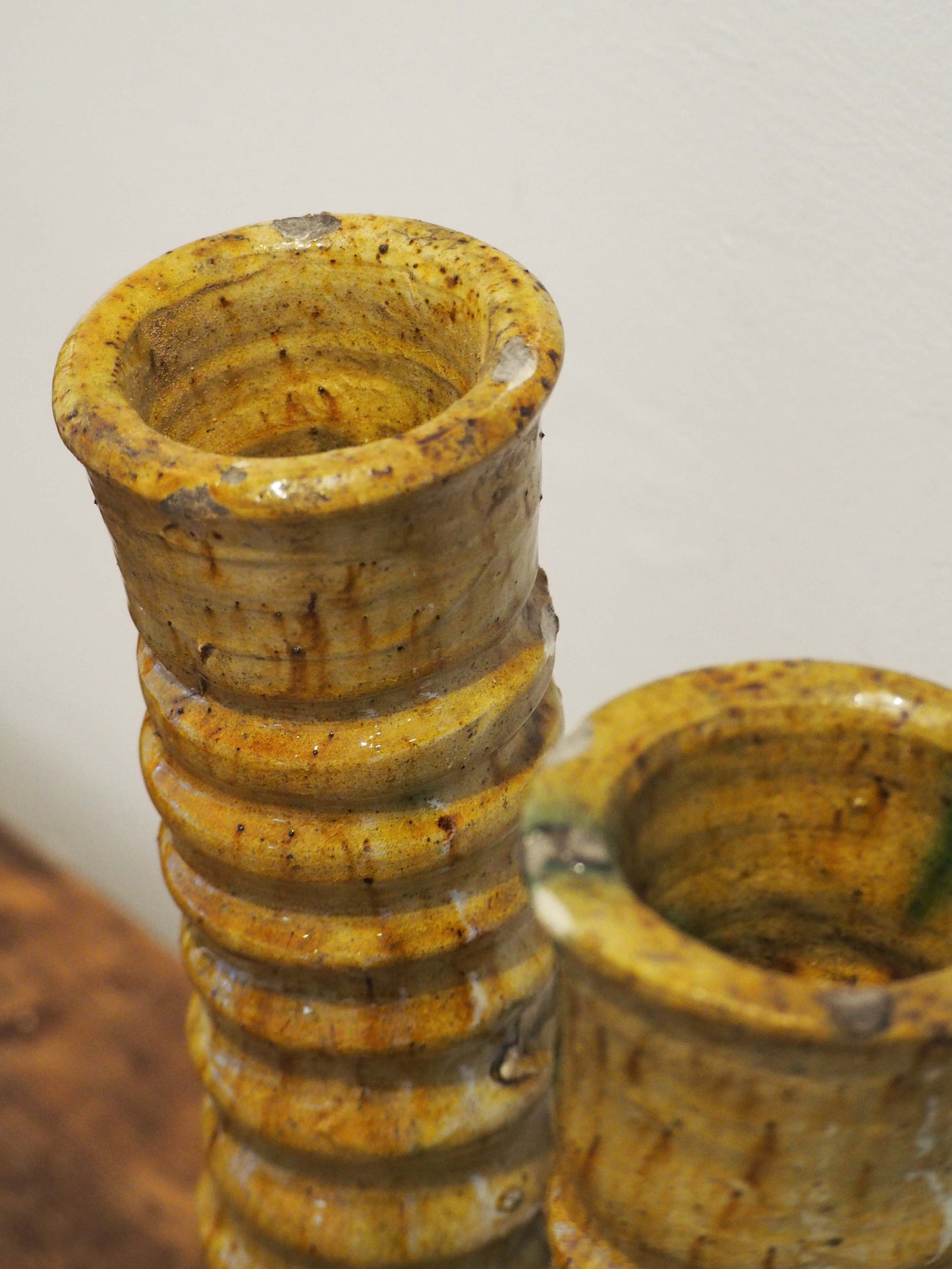 Pair of Antique Authentic Moroccan Tamegroute Yellow Tower Candle Holders