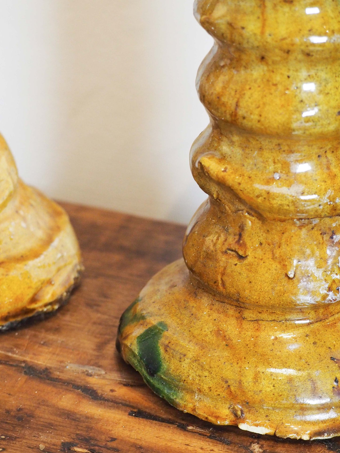 Pair of Antique Authentic Moroccan Tamegroute Yellow Tower Candle Holders
