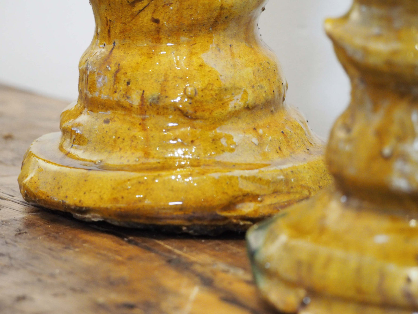 Pair of Antique Authentic Moroccan Tamegroute Yellow Tower Candle Holders