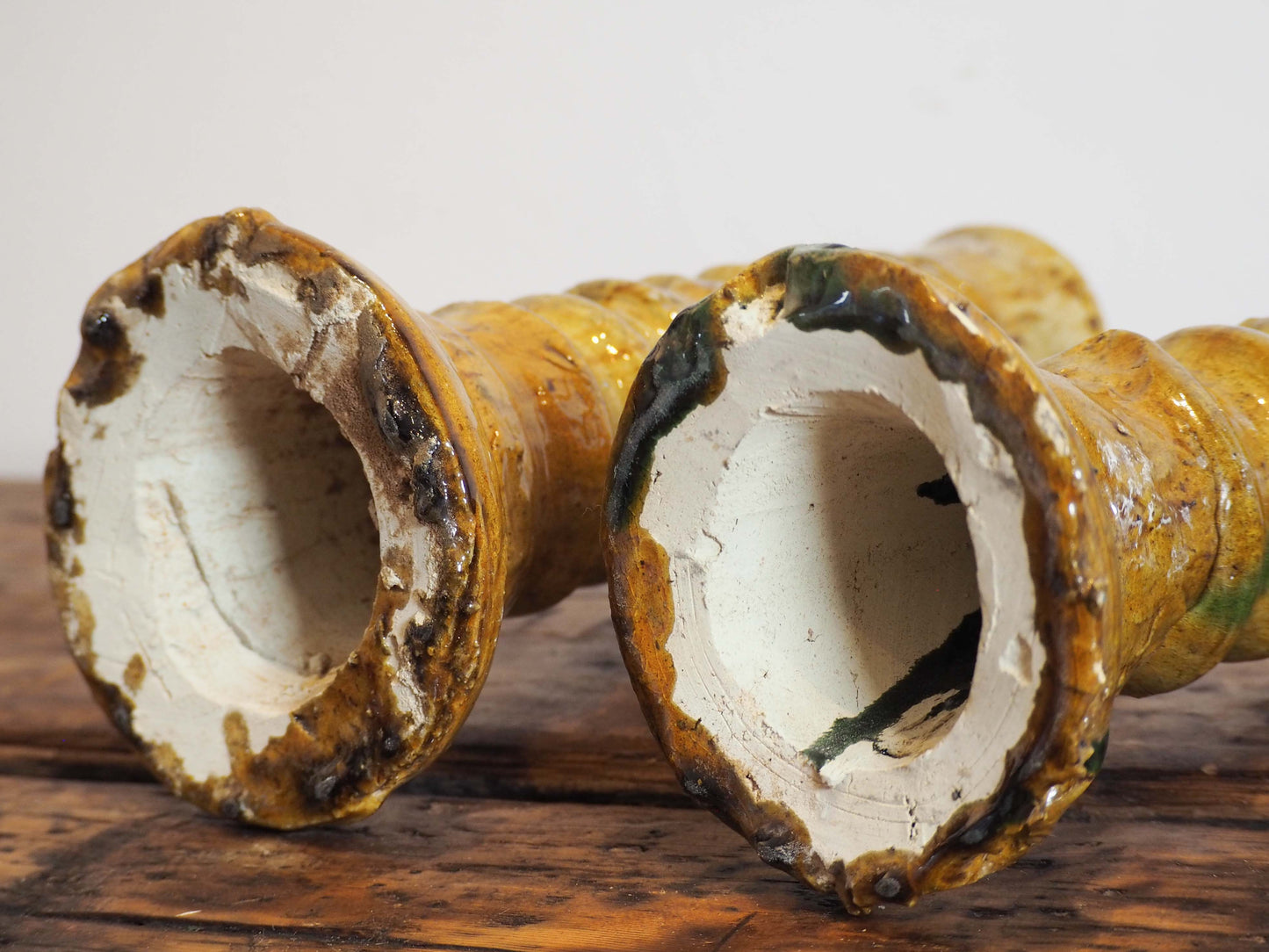 Pair of Antique Authentic Moroccan Tamegroute Yellow Tower Candle Holders