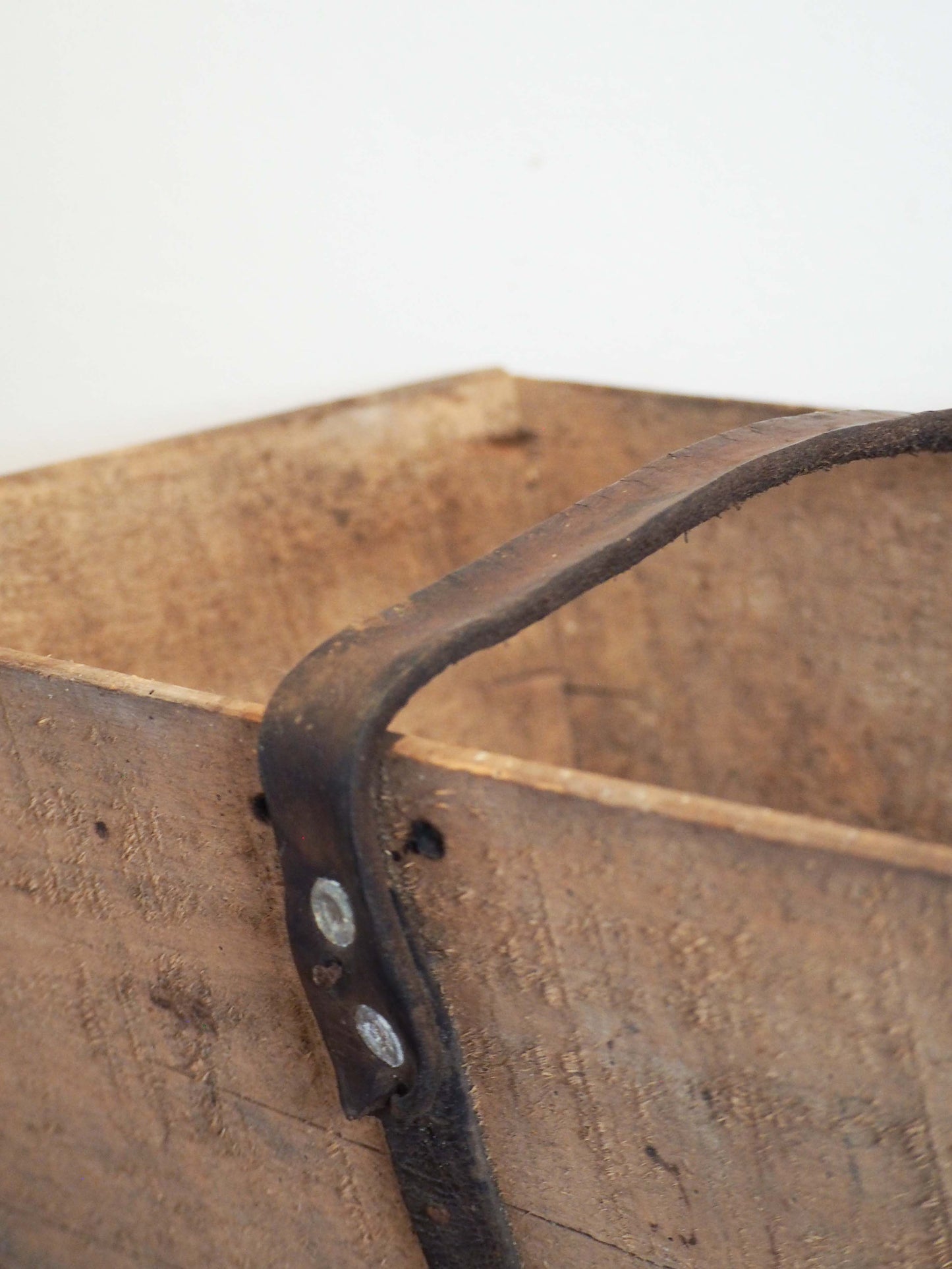 Authentic Vintage French Wooden Harvest Trug Trough with Leather Handle / Fruit, Grape Picking Box