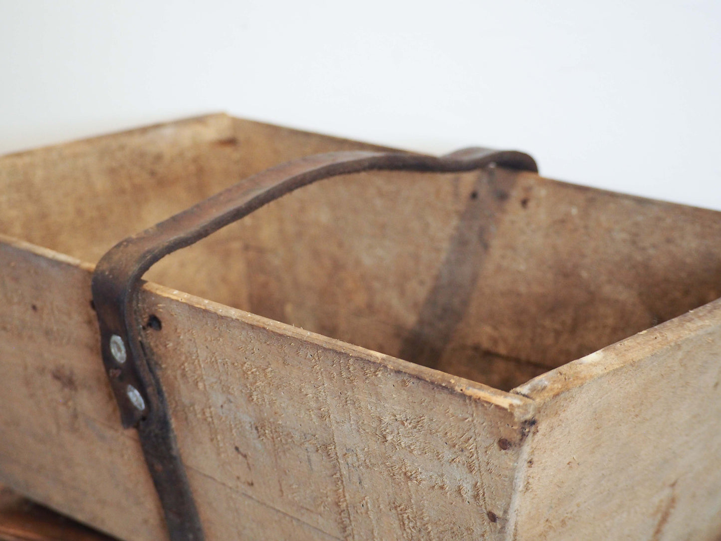 Authentic Vintage French Wooden Harvest Trug Trough with Leather Handle / Fruit, Grape Picking Box