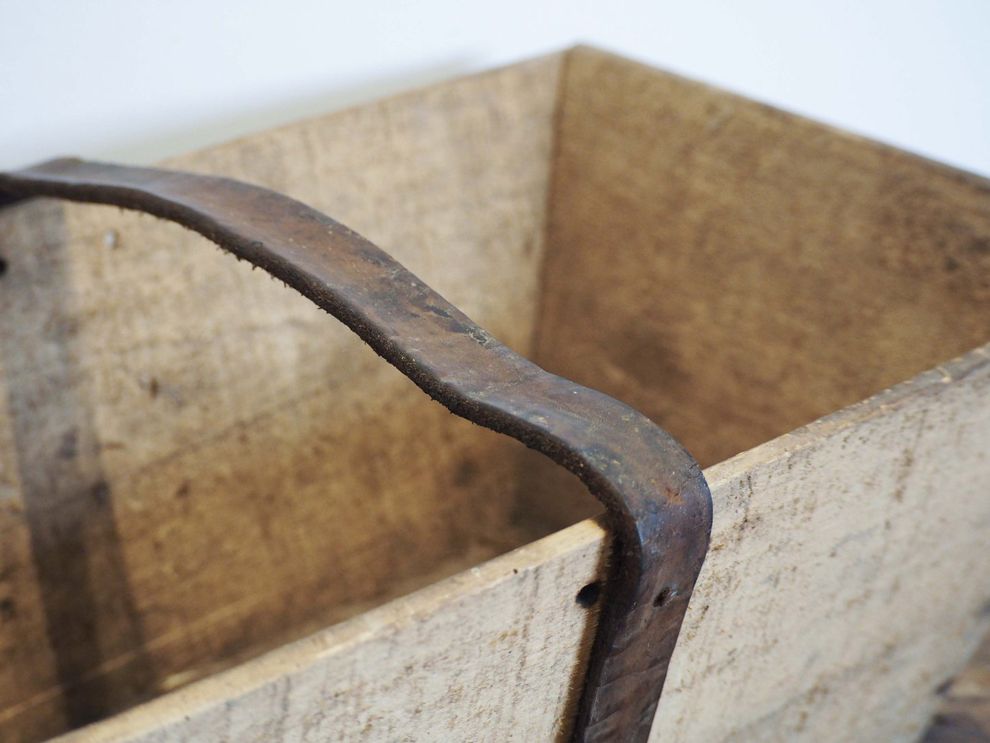 Authentic Vintage French Wooden Harvest Trug Trough with Leather Handle / Fruit, Grape Picking Box