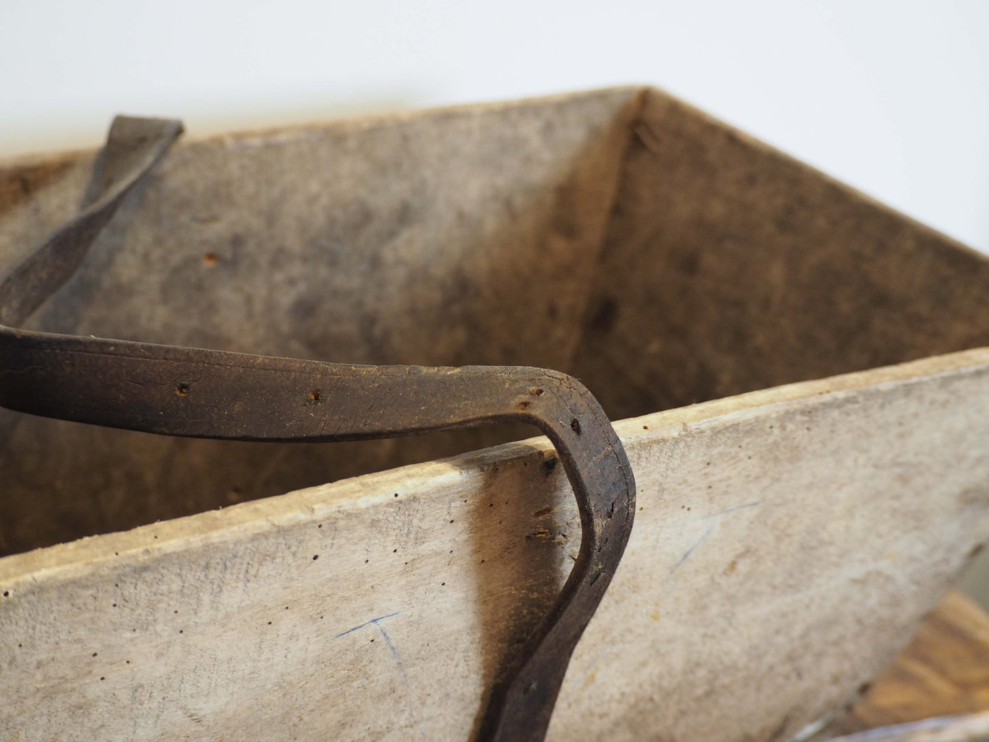 Authentic Vintage French Wooden Harvest Trug Trough with Leather Handle / Fruit, Grape Picking Box