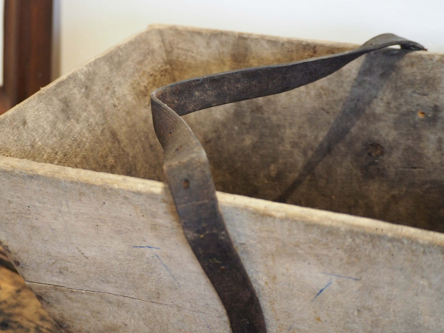 Authentic Vintage French Wooden Harvest Trug Trough with Leather Handle / Fruit, Grape Picking Box