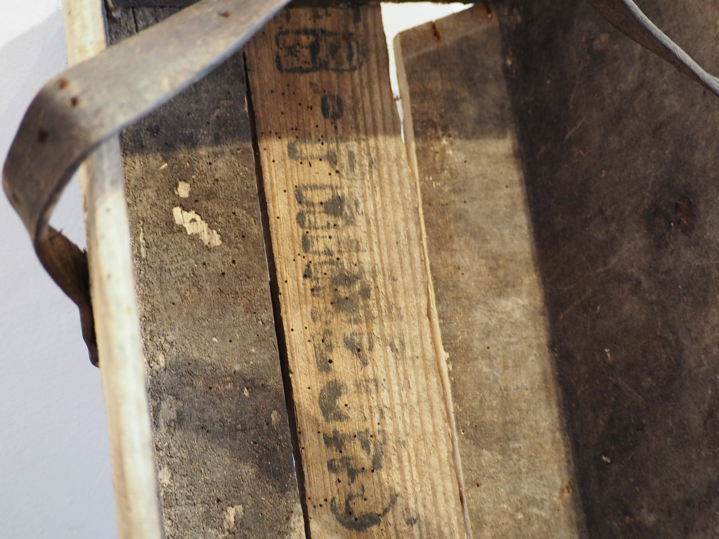 Authentic Vintage French Wooden Harvest Trug Trough with Leather Handle / Fruit, Grape Picking Box
