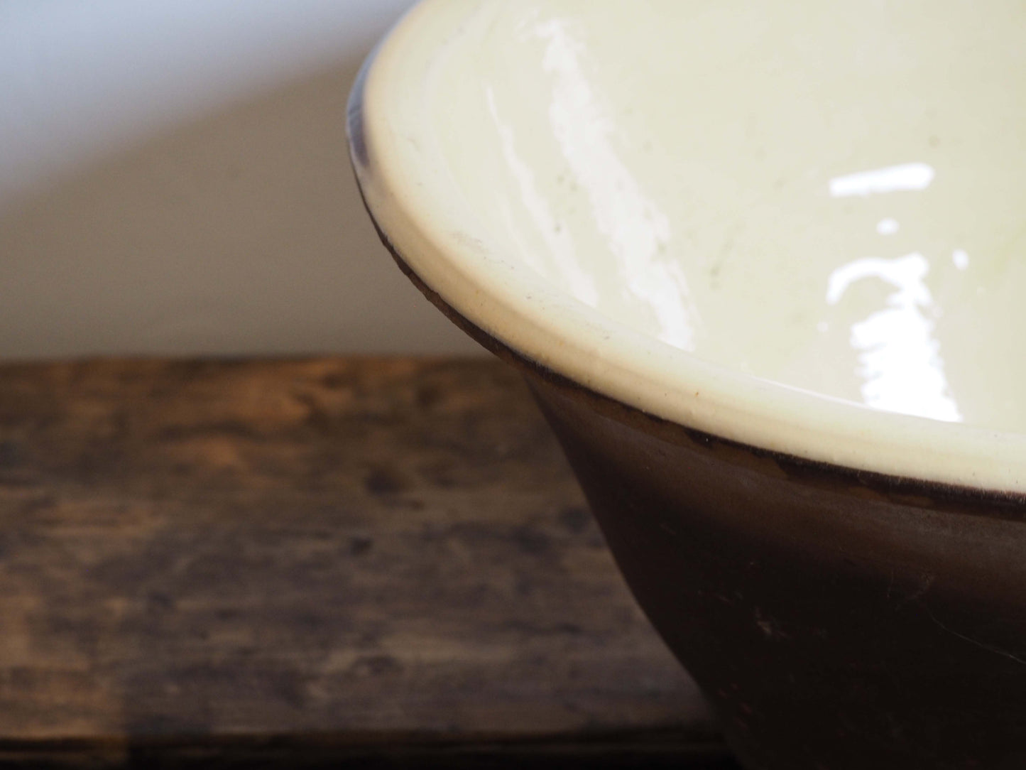 Large Vintage Antique Original Cream Glazed French Terracotta Dairy Bowl