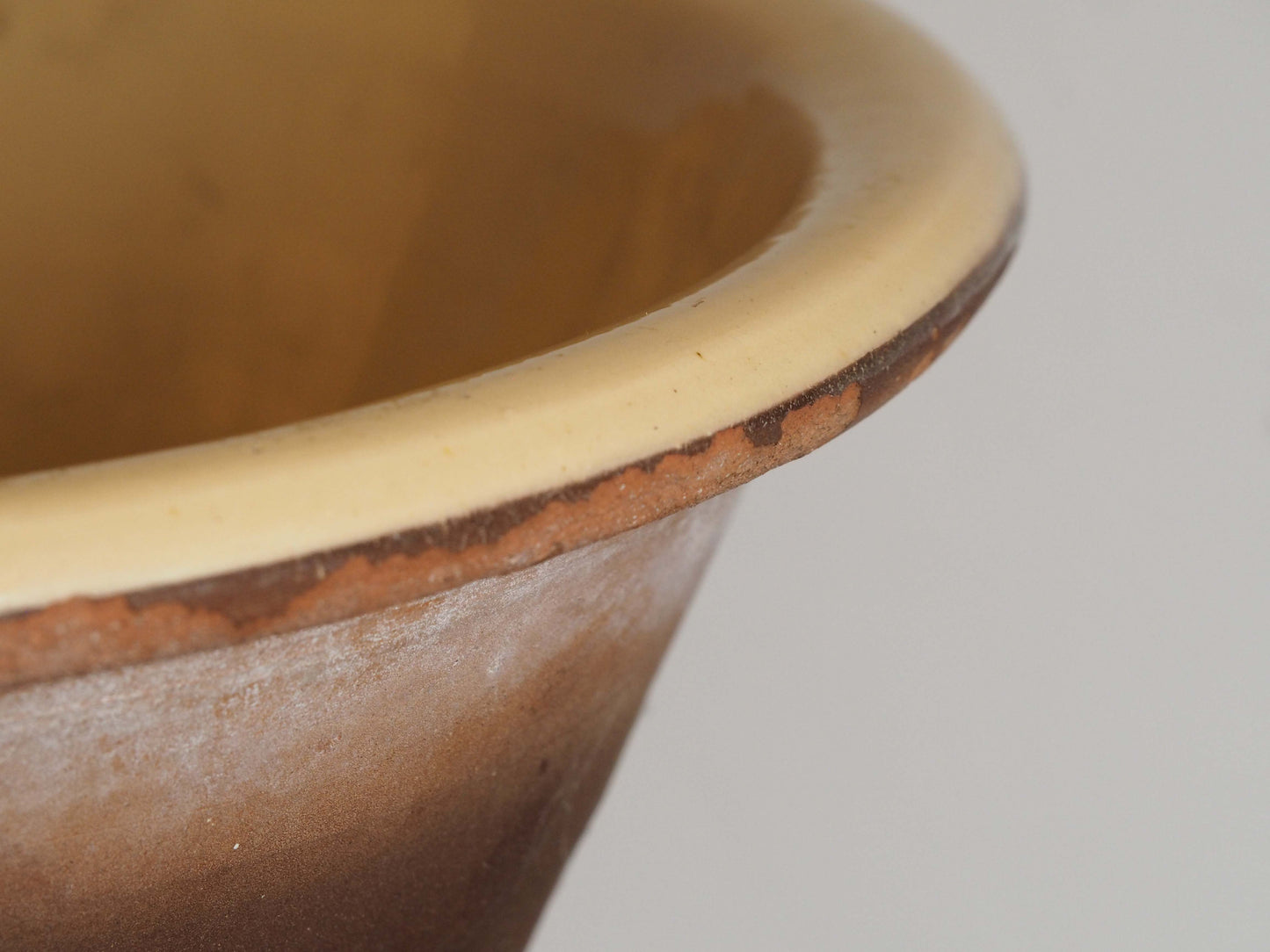 Large Vintage Antique Original Cream Glazed French Terracotta Dairy Bowl