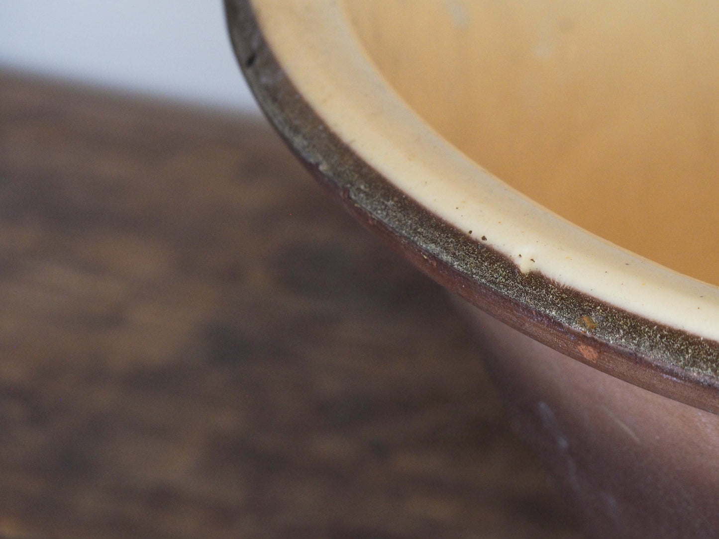 Large Vintage Antique Original Cream Glazed French Terracotta Dairy Bowl