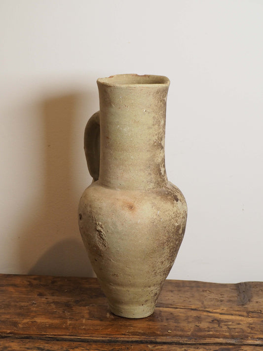Vintage Antique Rustic French Stoneware Amphora With Handle / Decorative Vase