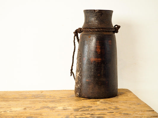 Antique Vintage Decorative Wooden Indian Milk Pot / Vase