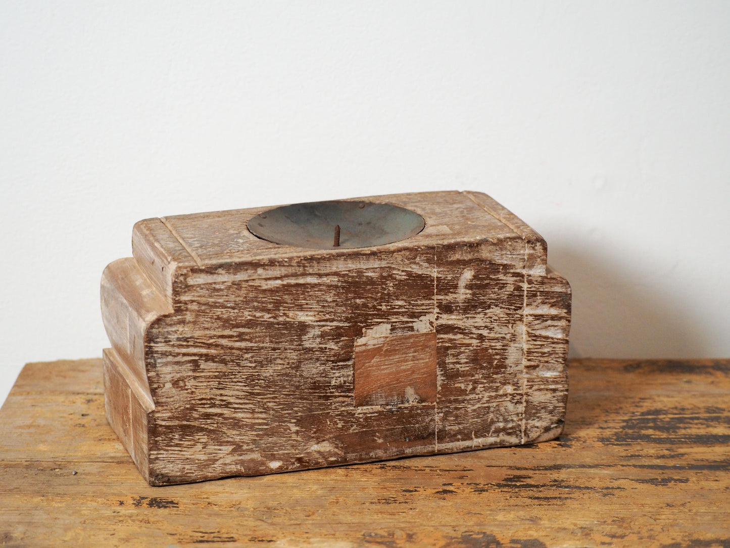 Vintage Antique Chunky Wooden Candle Holder / Indian Candle Block