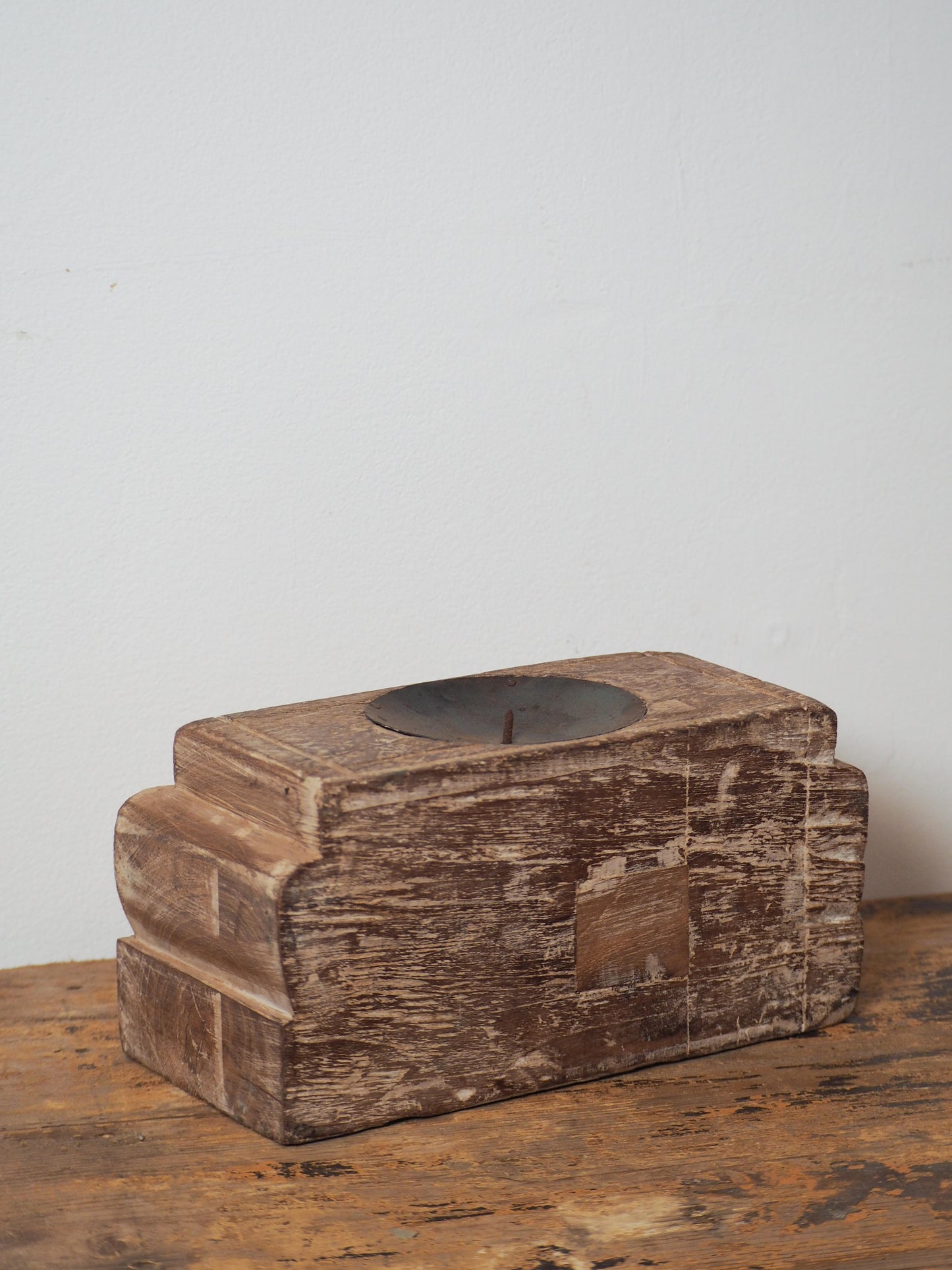 Vintage Antique Chunky Wooden Candle Holder / Indian Candle Block
