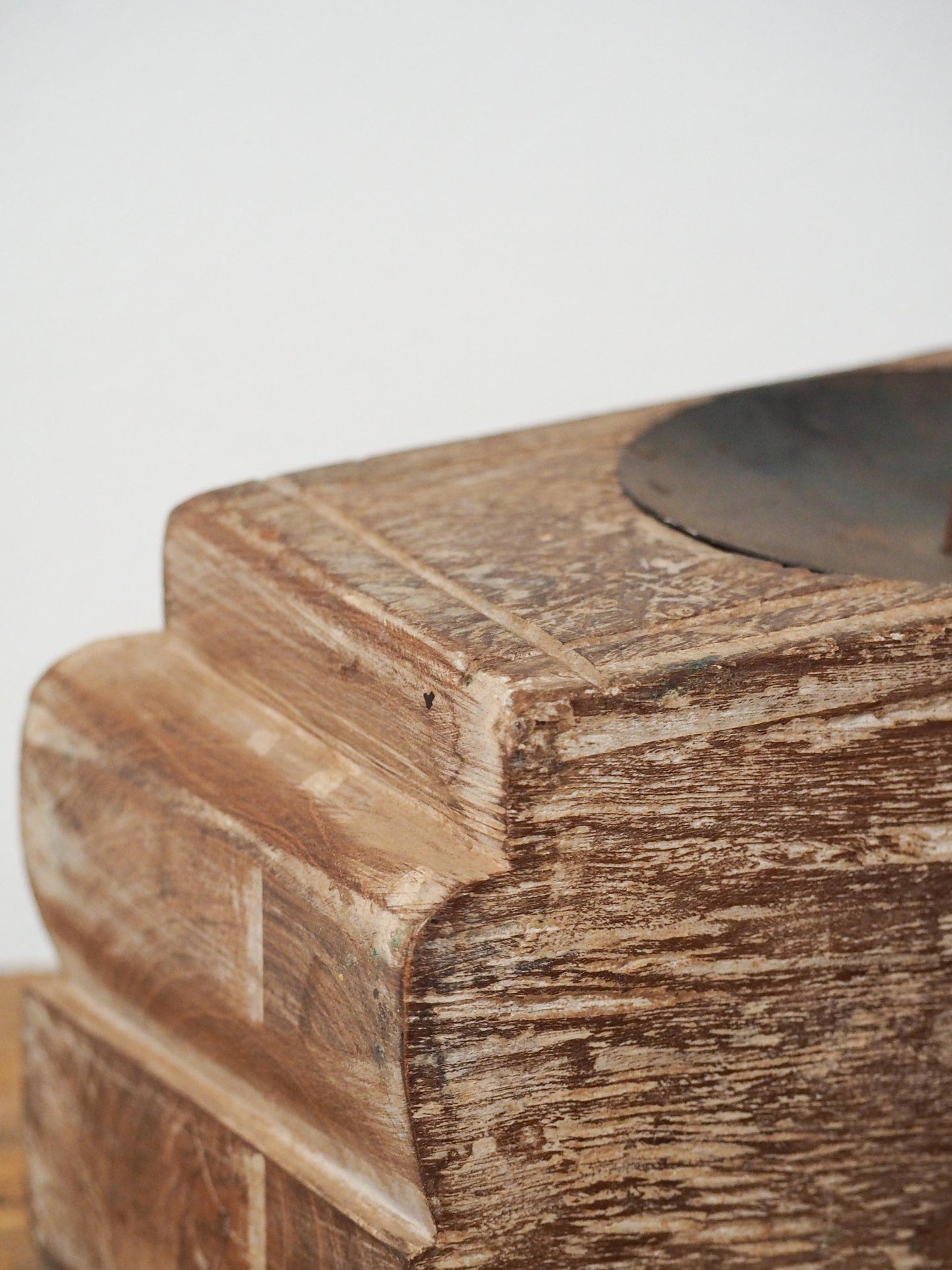 Vintage Antique Chunky Wooden Candle Holder / Indian Candle Block