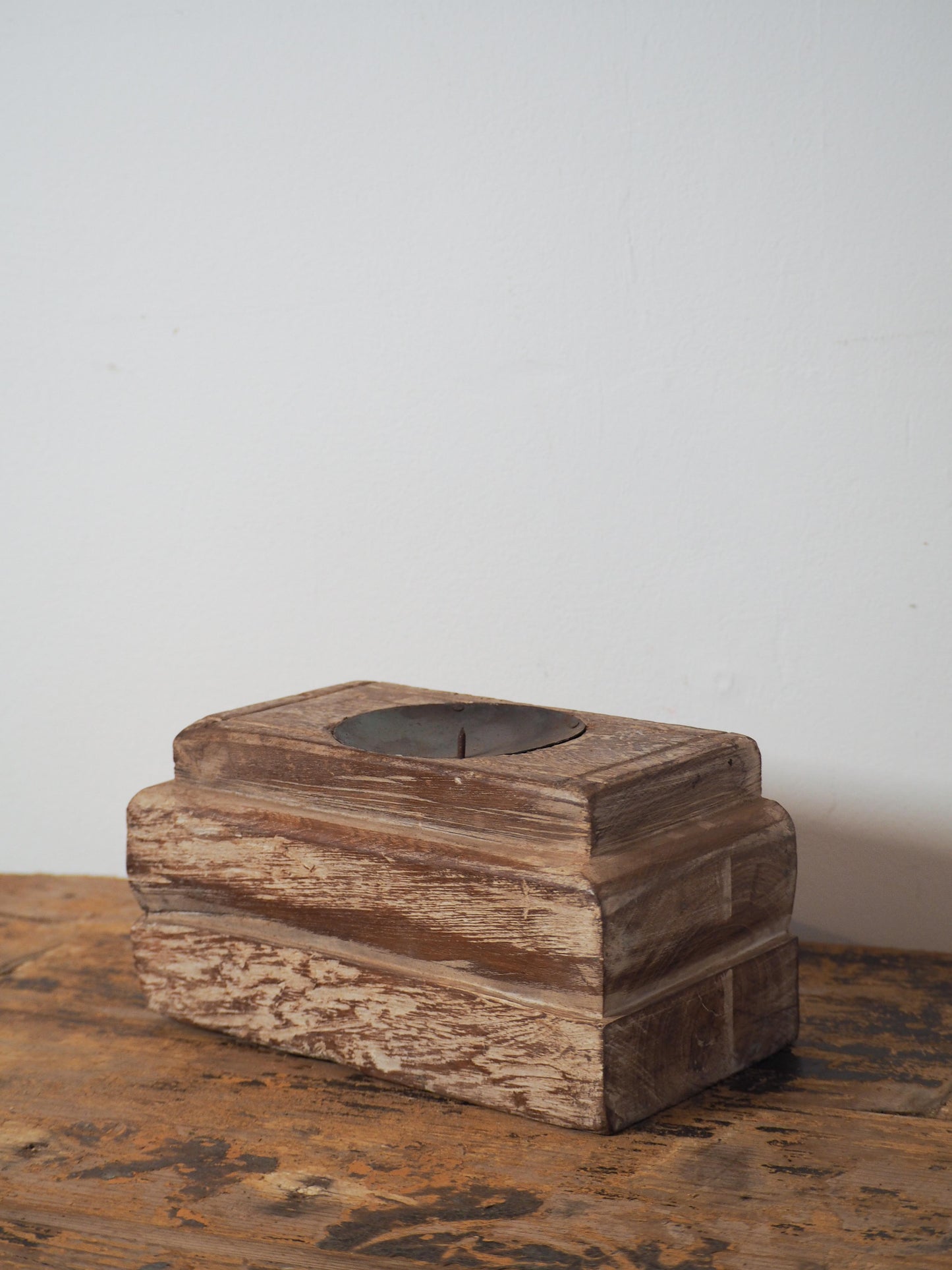 Vintage Antique Chunky Wooden Candle Holder / Indian Candle Block