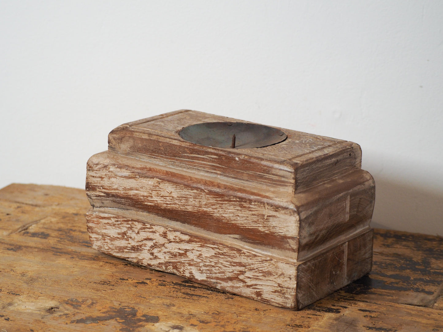 Vintage Antique Chunky Wooden Candle Holder / Indian Candle Block