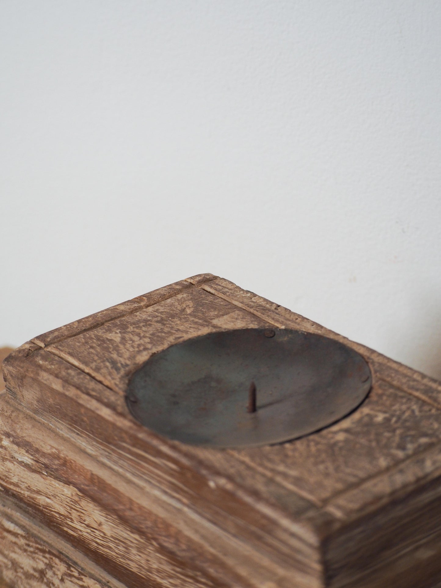 Vintage Antique Chunky Wooden Candle Holder / Indian Candle Block