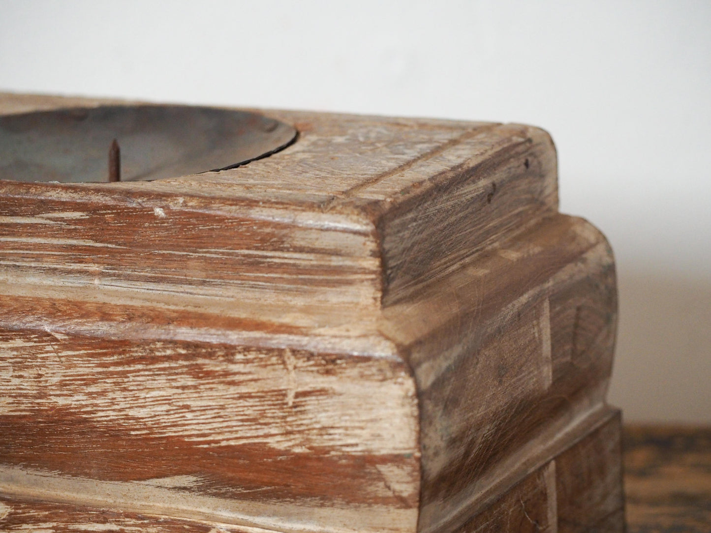 Vintage Antique Chunky Wooden Candle Holder / Indian Candle Block