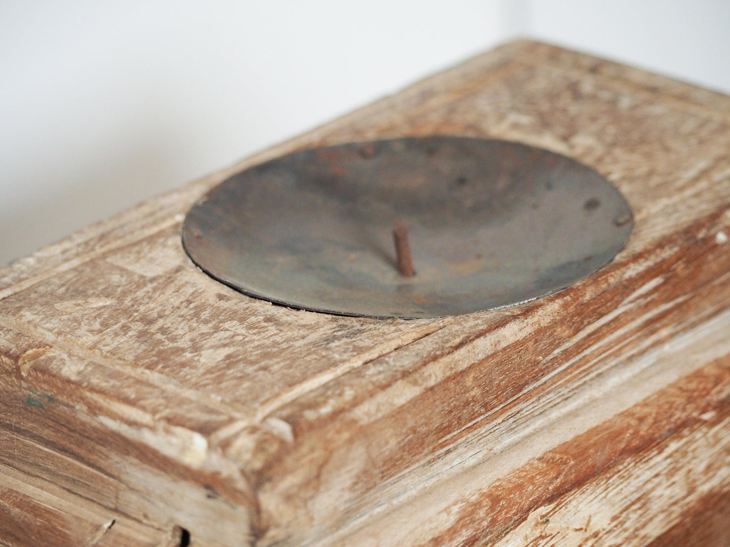 Vintage Antique Chunky Wooden Candle Holder / Indian Candle Block