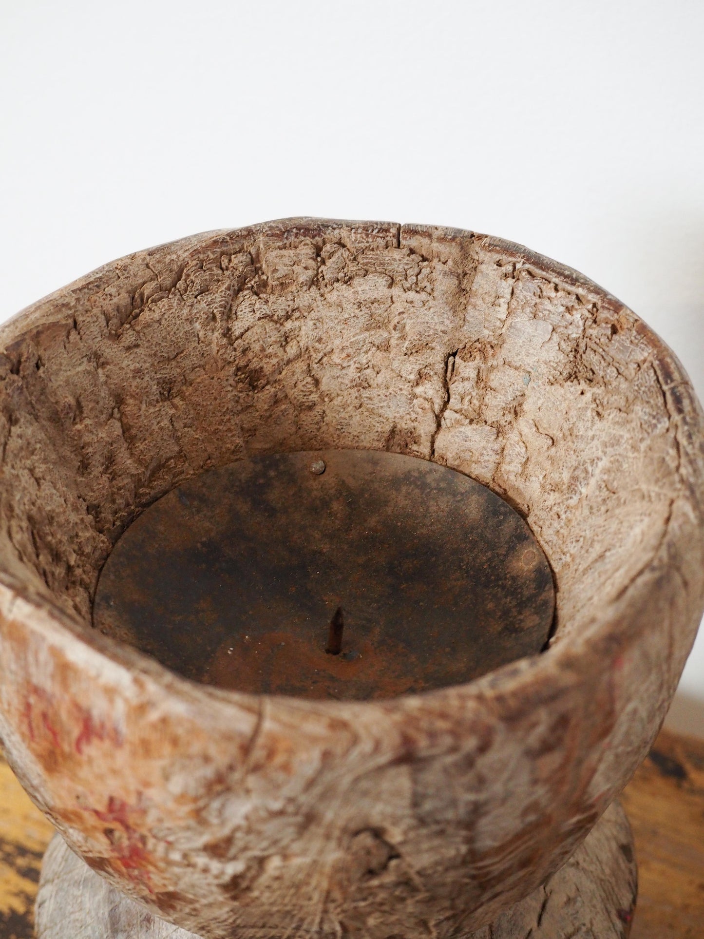 Vintage Antique Chunky Wooden Candle Holder / Indian Candle Block