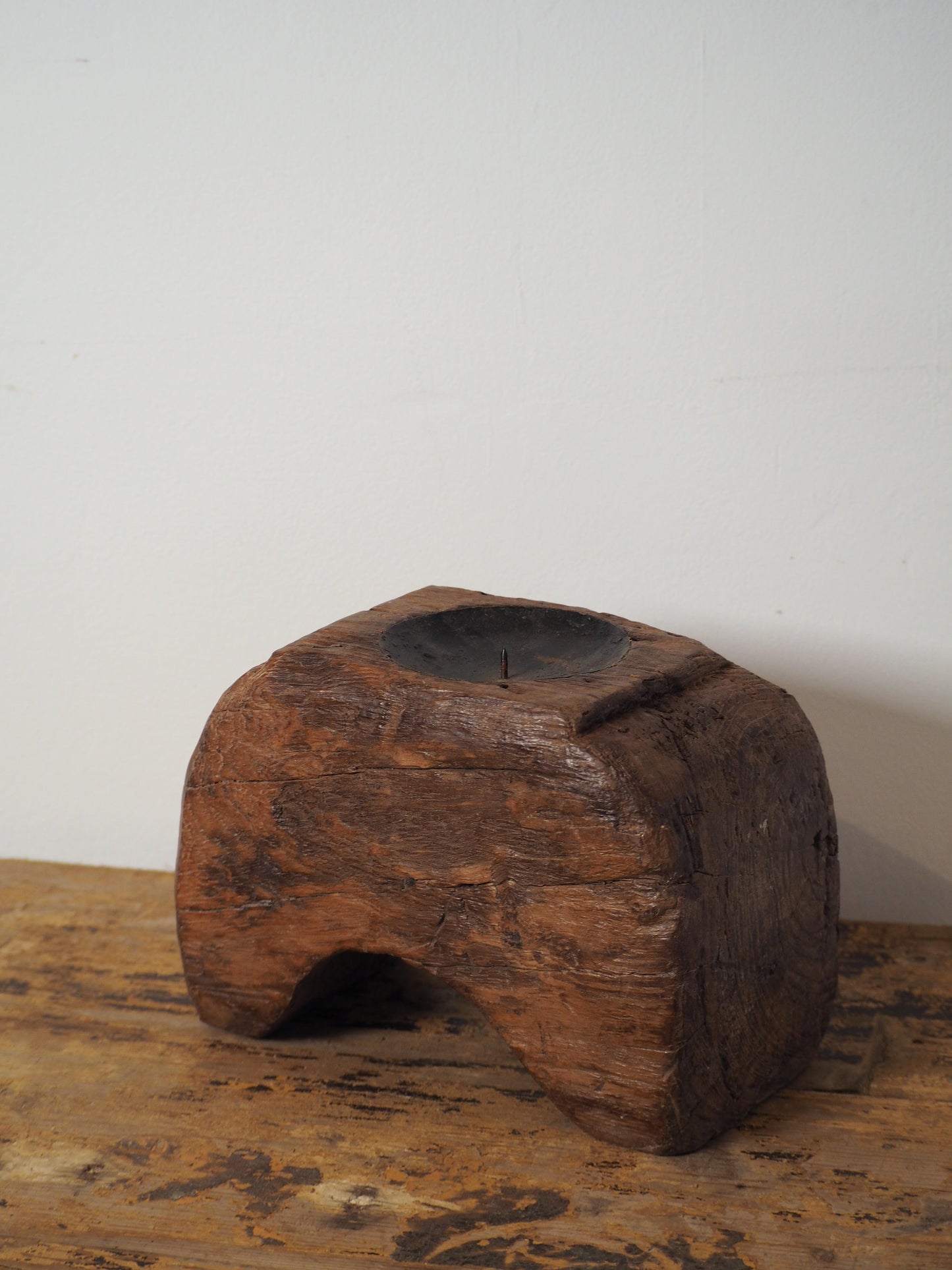 Vintage Antique Chunky Wooden Candle Holder / Indian Candle Block