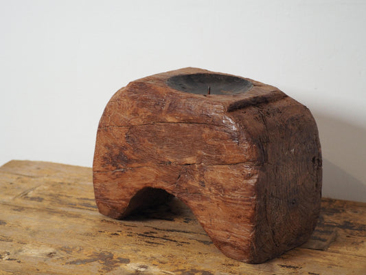 Vintage Antique Chunky Wooden Candle Holder / Indian Candle Block