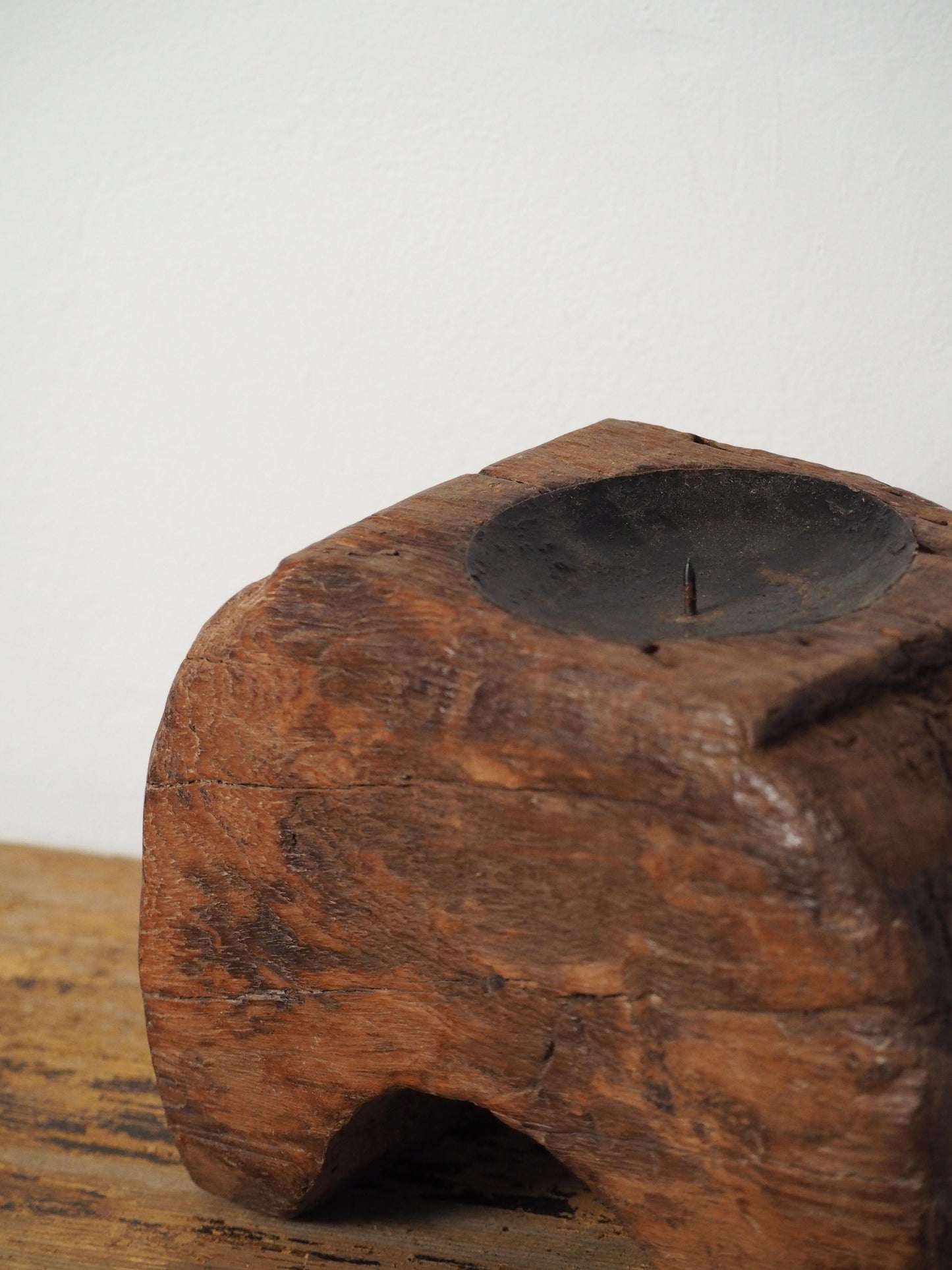 Vintage Antique Chunky Wooden Candle Holder / Indian Candle Block