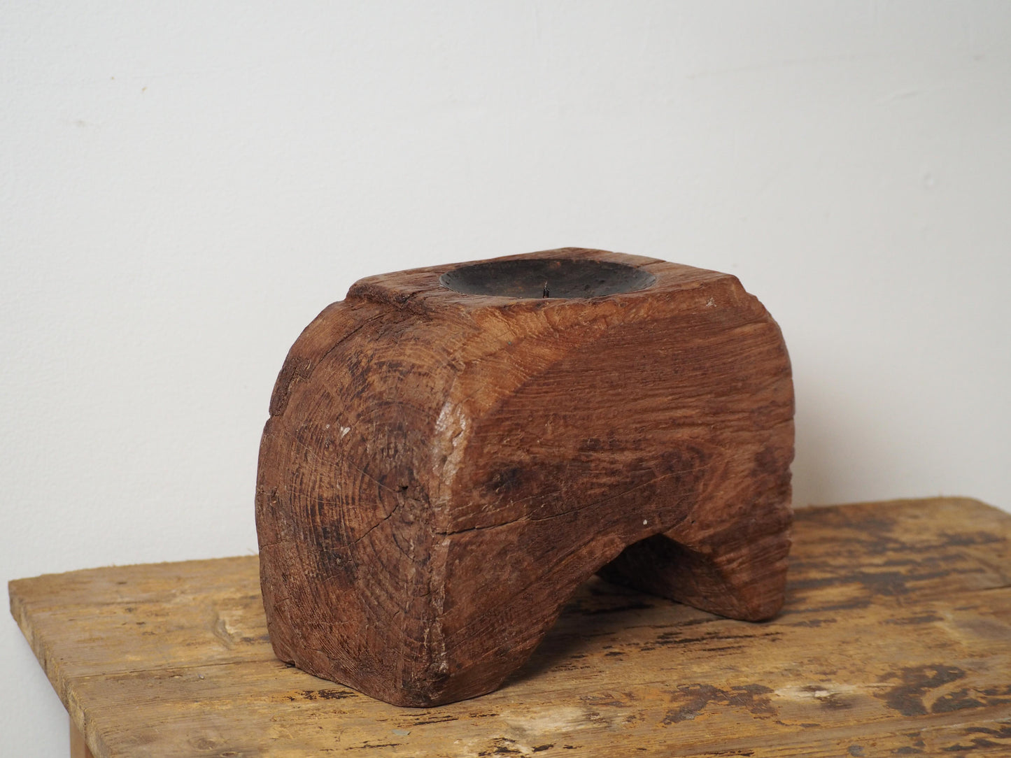 Vintage Antique Chunky Wooden Candle Holder / Indian Candle Block