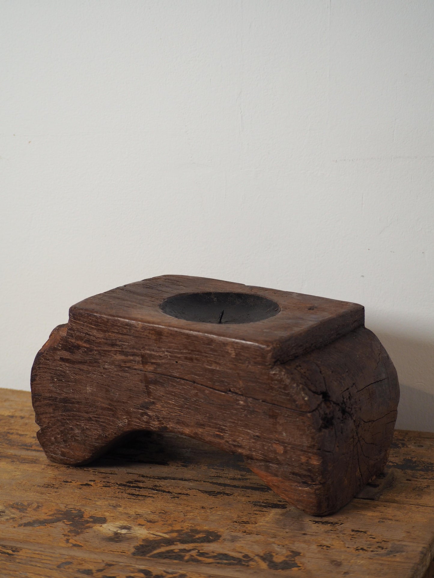 Vintage Antique Chunky Wooden Candle Holder / Indian Candle Block