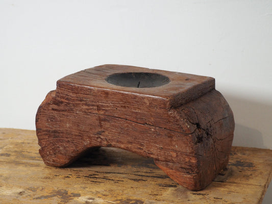 Vintage Antique Chunky Wooden Candle Holder / Indian Candle Block