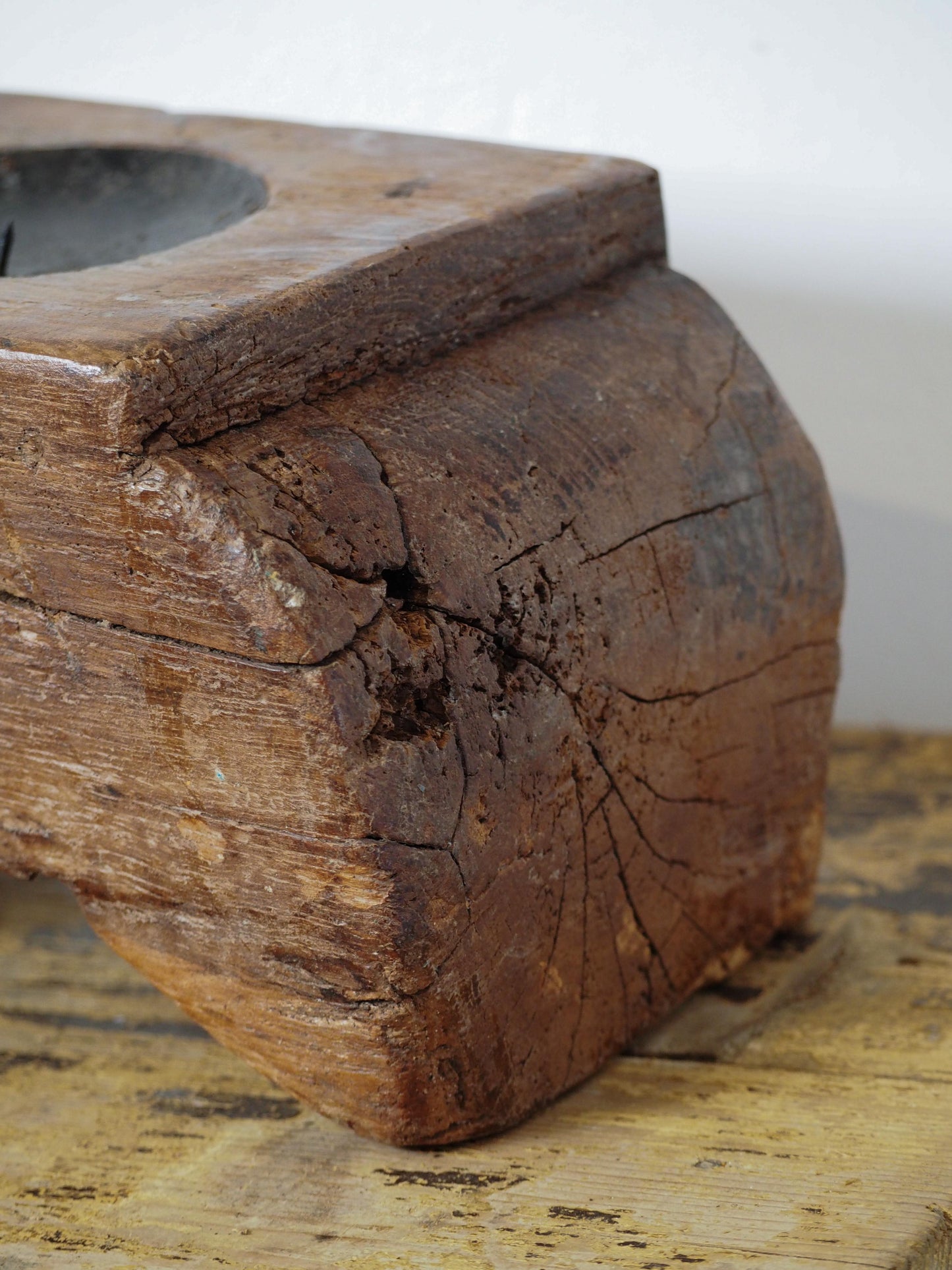 Vintage Antique Chunky Wooden Candle Holder / Indian Candle Block