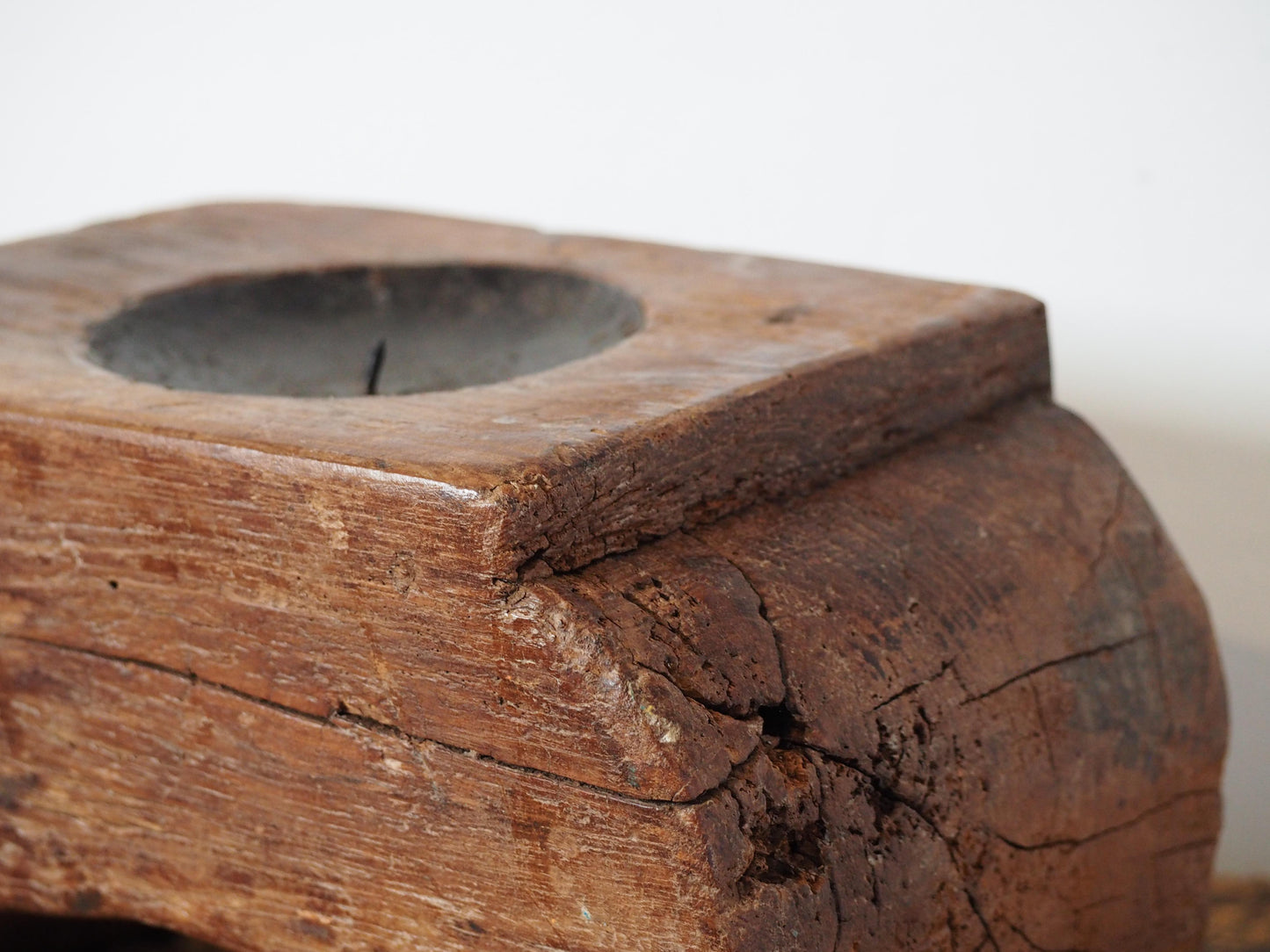 Vintage Antique Chunky Wooden Candle Holder / Indian Candle Block
