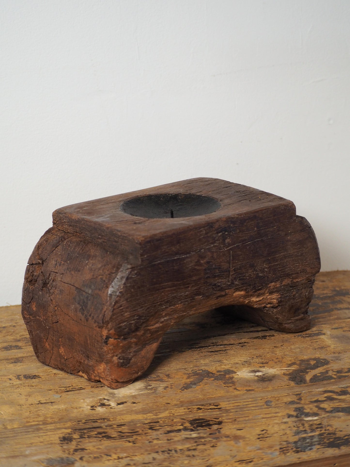 Vintage Antique Chunky Wooden Candle Holder / Indian Candle Block