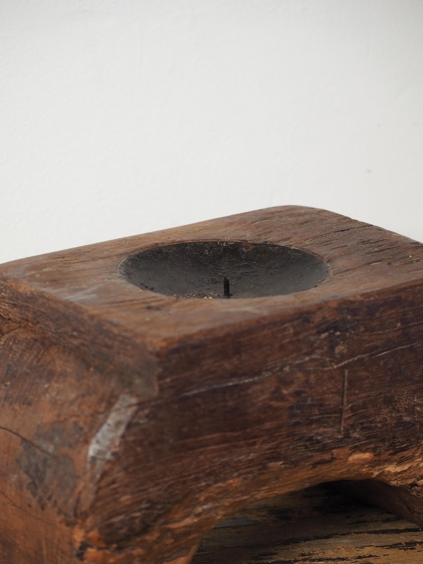 Vintage Antique Chunky Wooden Candle Holder / Indian Candle Block