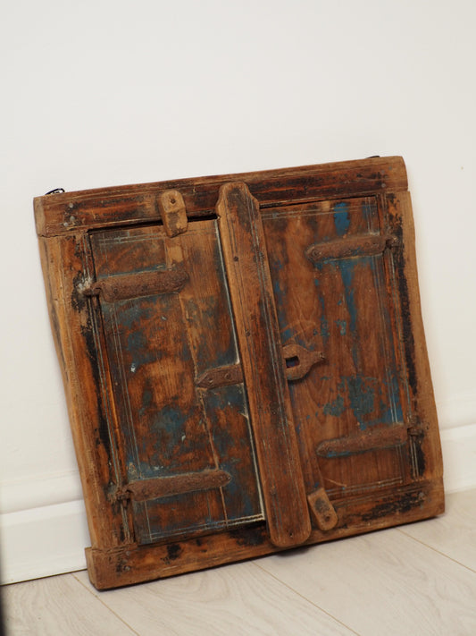 Antique Indian Teak Wood Rustic Shutter Window / Decorative Wall Art