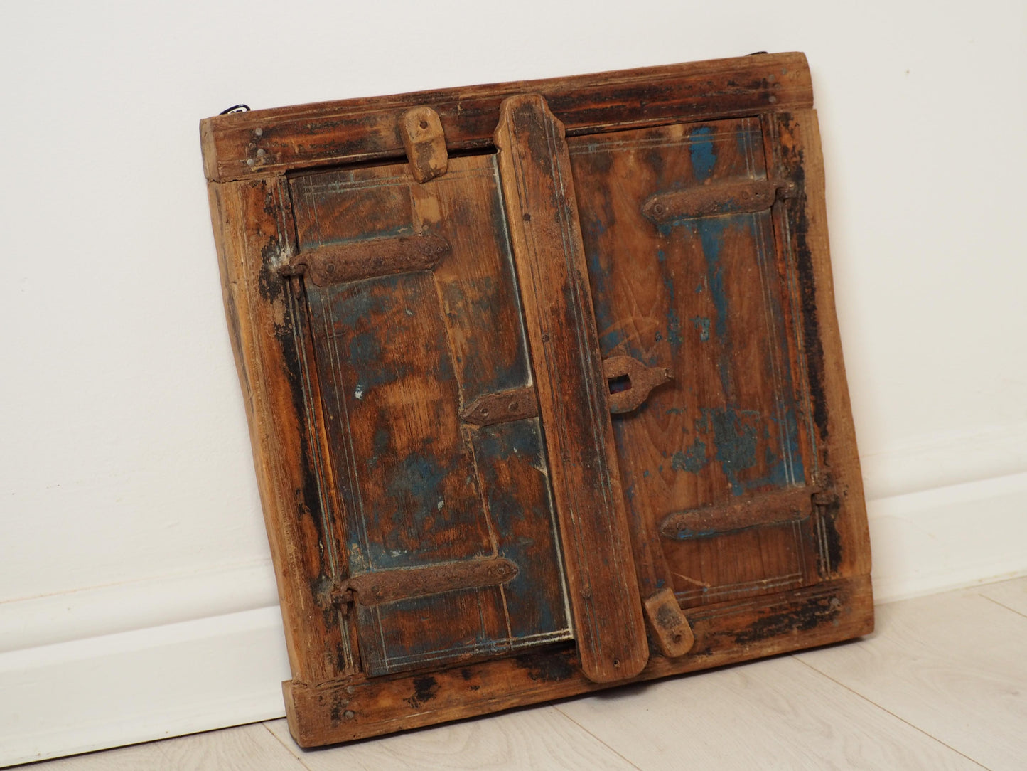 Antique Indian Teak Wood Rustic Shutter Window / Decorative Wall Art