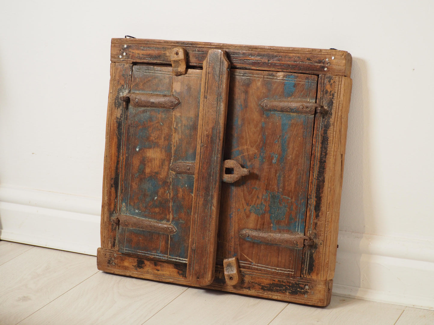 Antique Indian Teak Wood Rustic Shutter Window / Decorative Wall Art