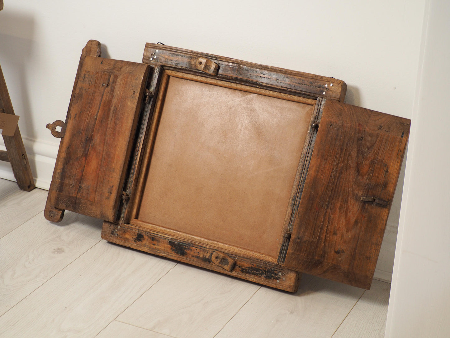 Antique Indian Teak Wood Rustic Shutter Window / Decorative Wall Art