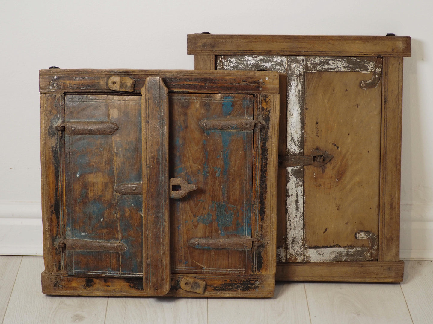 Antique Indian Teak Wood Rustic Shutter Window / Decorative Wall Art