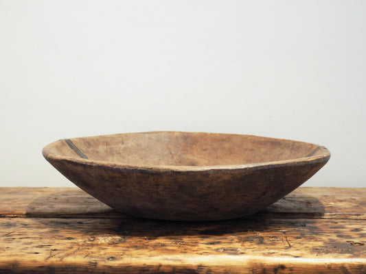 Vintage Antique Indian Hand Carved Hardwood Large Decorative Bowl / Fruit Bowl