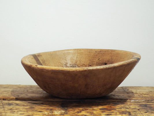 Vintage Antique Indian Hand Carved Hardwood Large Decorative Bowl / Fruit Bowl