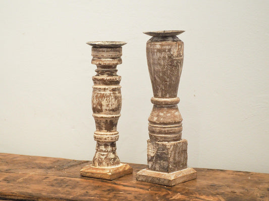 Vintage Antique Indian Wooden White Distressed Painted Candle Holders / Decorative Gift (Sold Individually)