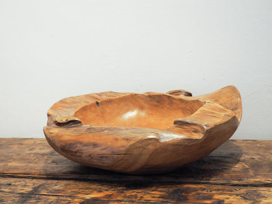 Vintage Antique Indian Hand Carved Hardwood Large Decorative Bowl / Fruit Bowl
